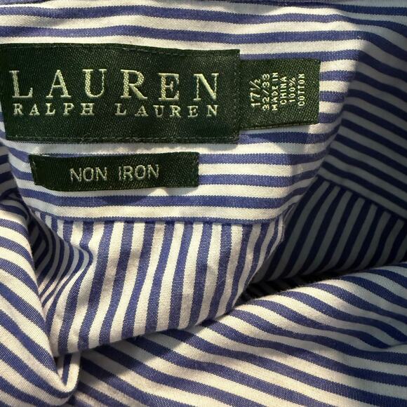 Lauren Ralph Lauren Non-Iron Stripe Dress Shirt, Blue Pinstripe, Men's 17.5 - Picture 7 of 7